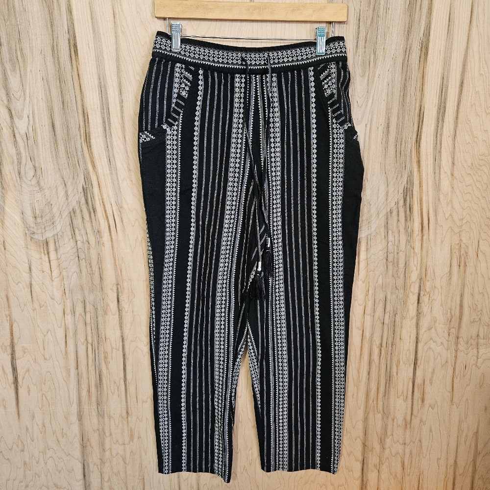 Anthropologie Womens Sz S Essential Beach Pants Black and White Embroidered Nwt